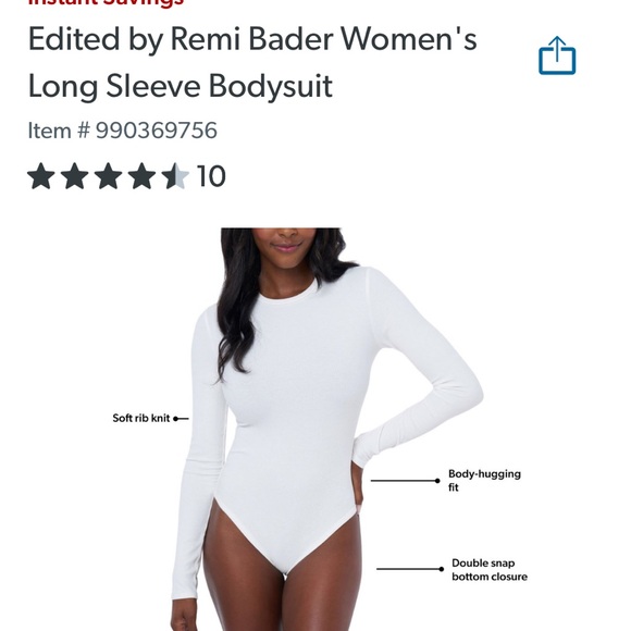 Edited By Remi Bader Tops - NWT Edited By Remi Bader Ladies Long Sleeve Bodysuit Color ( Cloud Dance)
